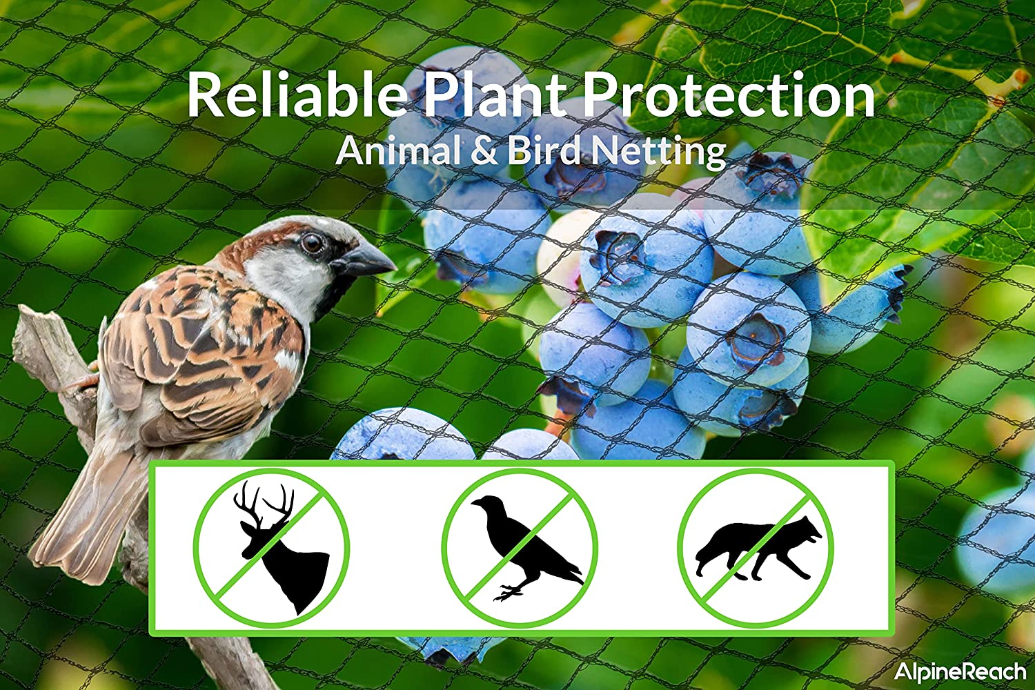 AlpineReach Garden Bird Netting Kit 7.5 x 65 Feet Green - AlpineReach